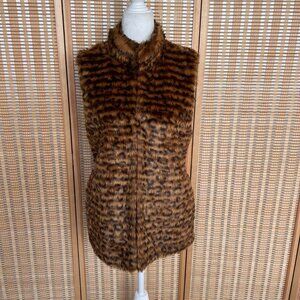 Sans Souci striped brown leopard print faux fur lined vest size S